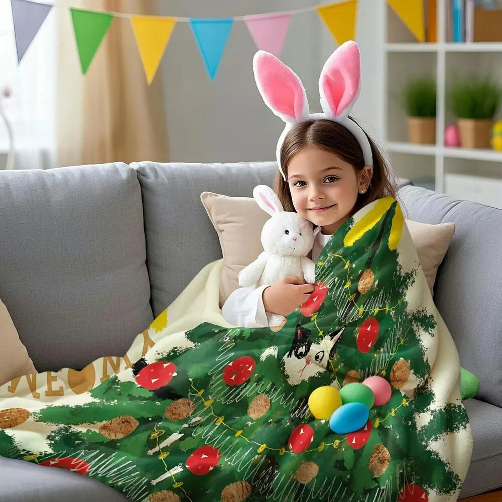 Festive Christmas Tree Cat Watercolor White Pattern Multipurpose Throw Blanket