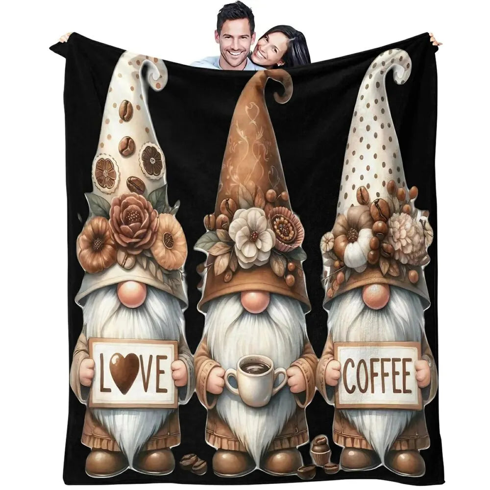 Festive Coffee Gnomes Love Black Pattern Multipurpose Throw Blanket