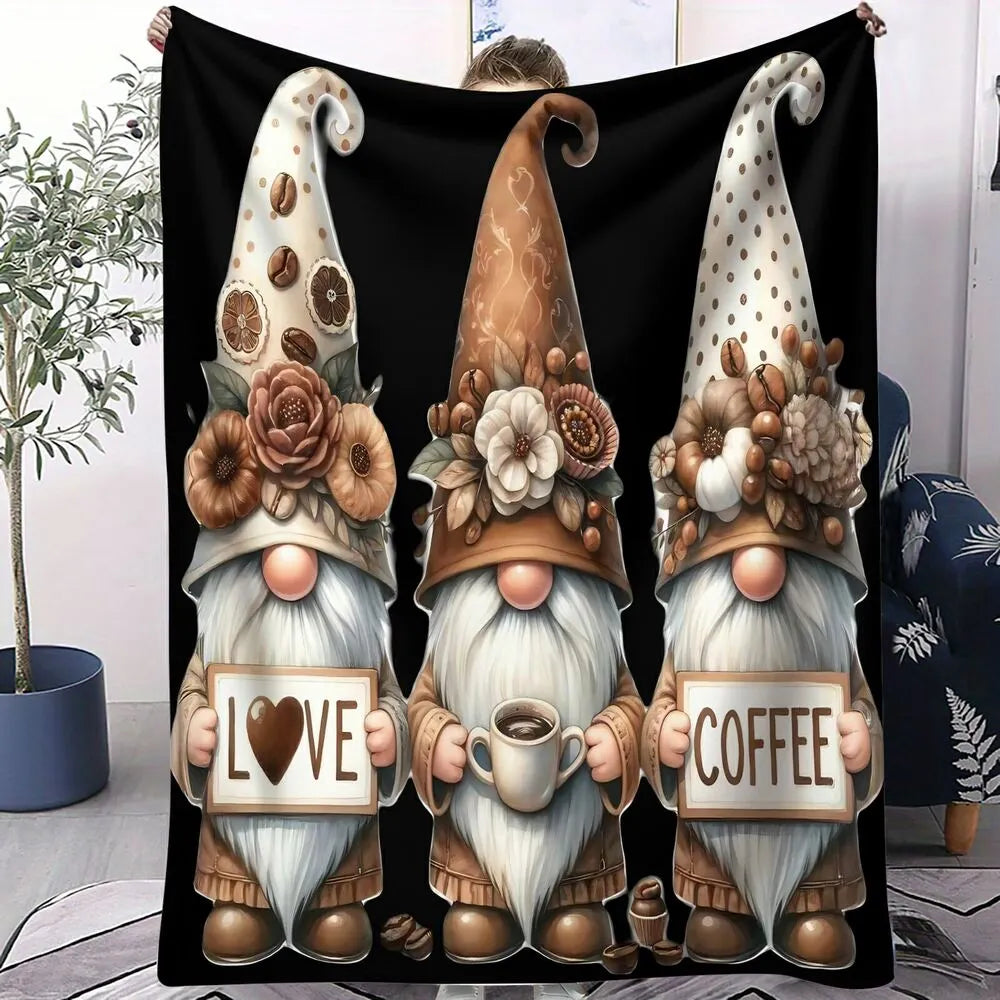 Festive Coffee Gnomes Love Black Pattern Multipurpose Throw Blanket