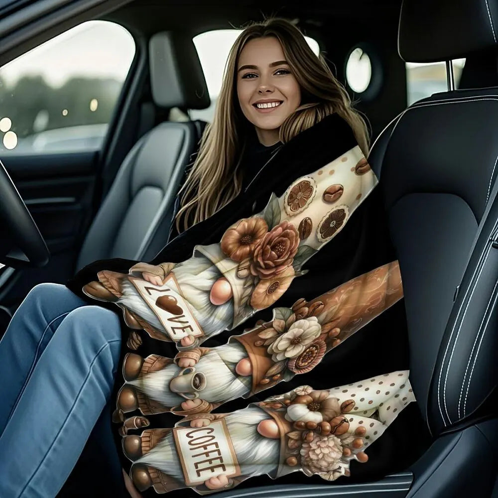 Festive Coffee Gnomes Love Black Pattern Multipurpose Throw Blanket