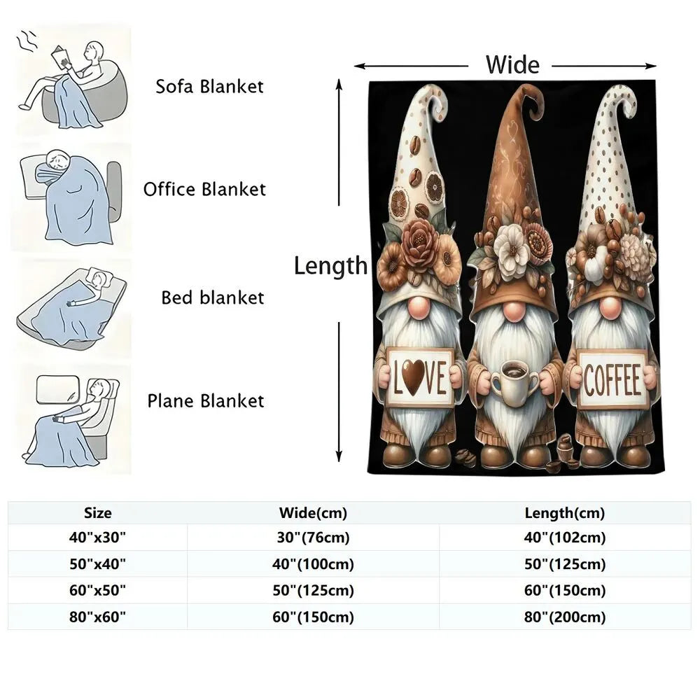 Festive Coffee Gnomes Love Black Pattern Multipurpose Throw Blanket