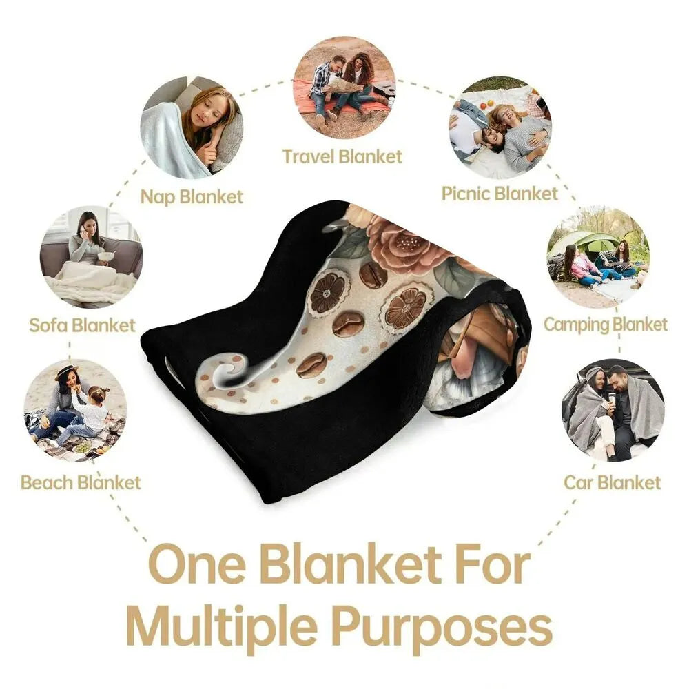 Festive Coffee Gnomes Love Black Pattern Multipurpose Throw Blanket