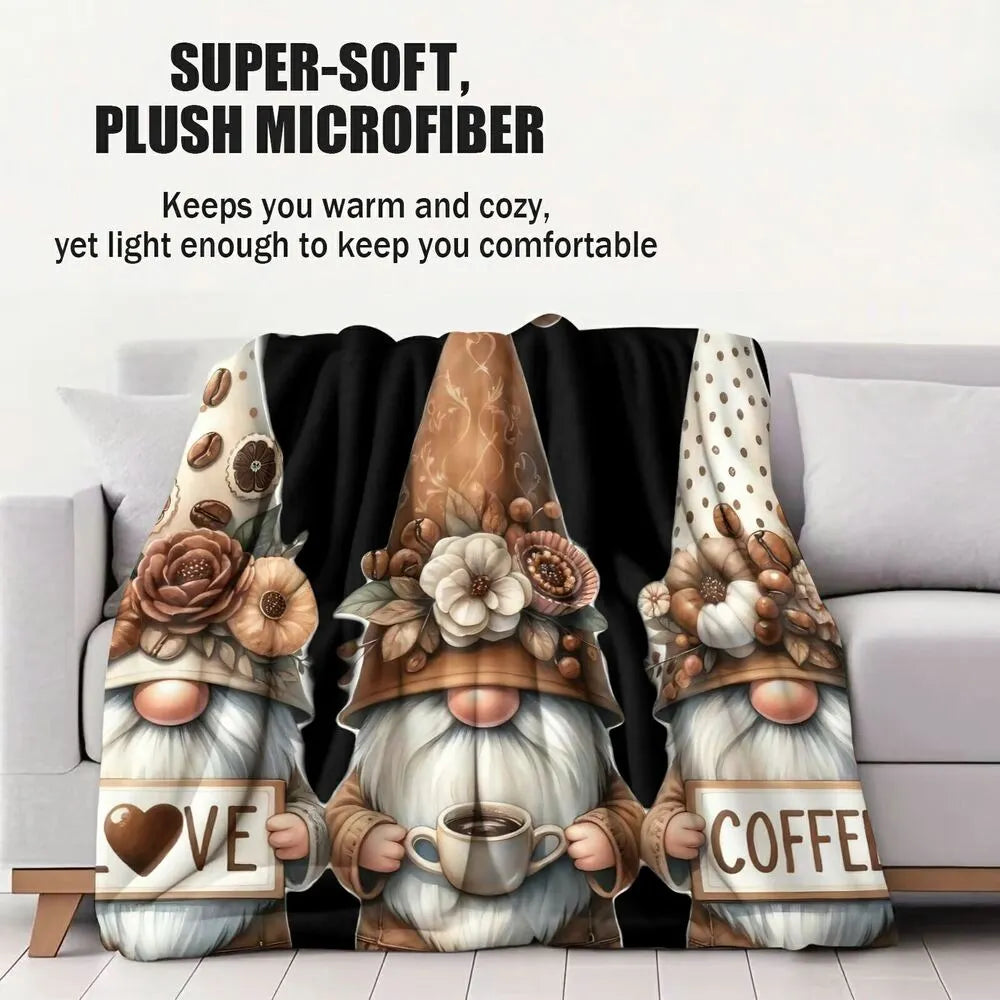 Festive Coffee Gnomes Love Black Pattern Multipurpose Throw Blanket