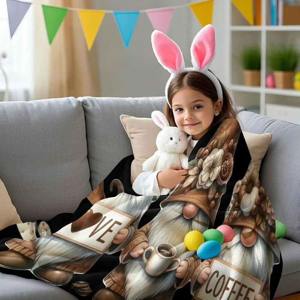 Festive Coffee Gnomes Love Black Pattern Multipurpose Throw Blanket