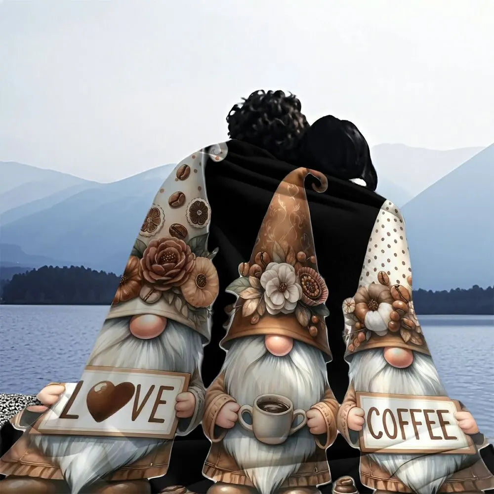 Festive Coffee Gnomes Love Black Pattern Multipurpose Throw Blanket