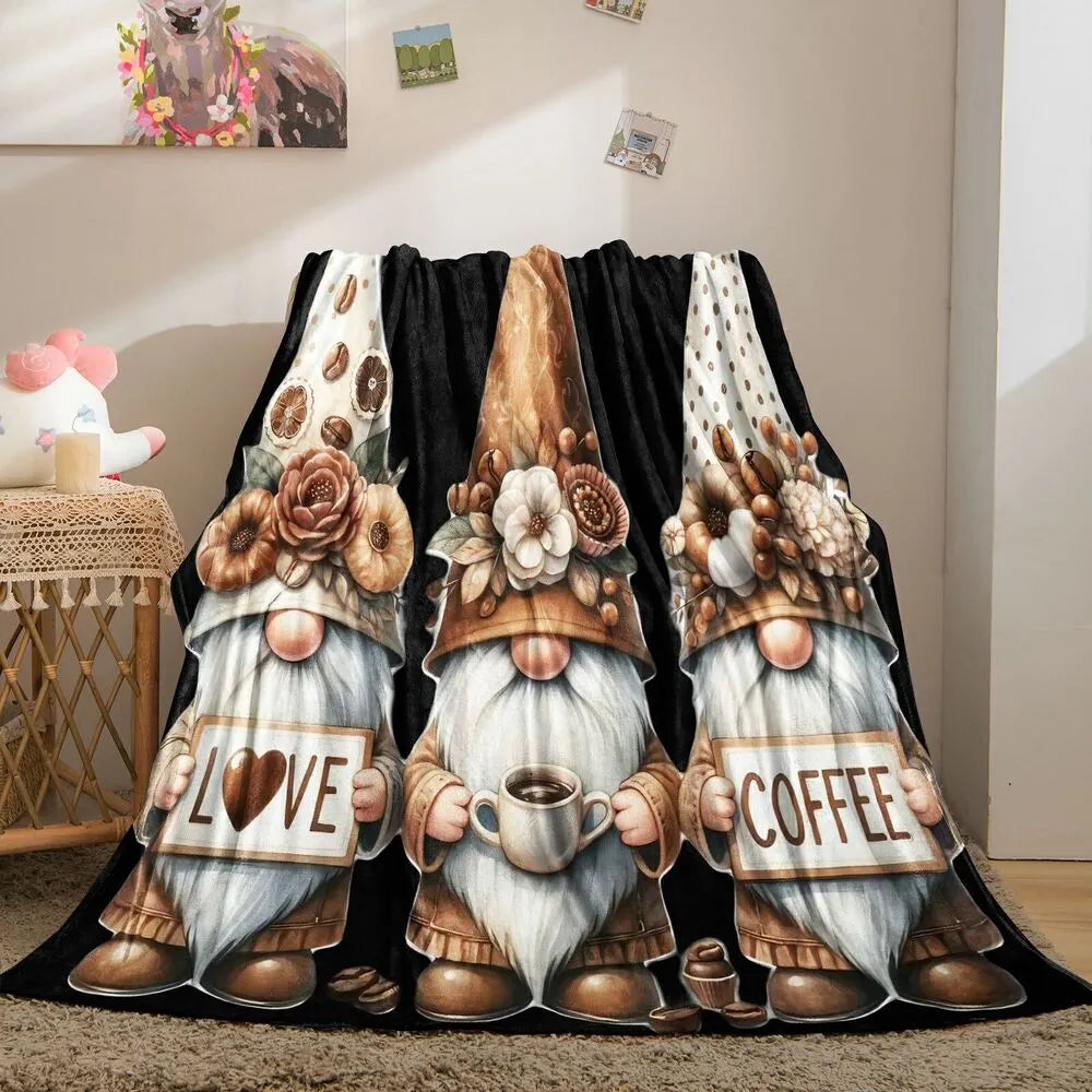 Festive Coffee Gnomes Love Black Pattern Multipurpose Throw Blanket