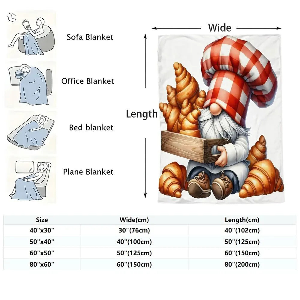 Festive Croissant Gnome White Pattern Multipurpose Throw Blanket