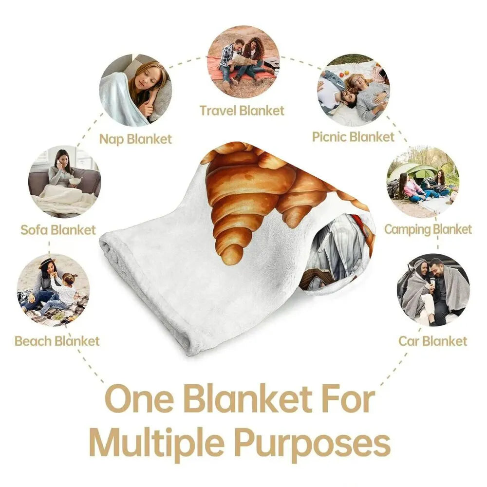 Festive Croissant Gnome White Pattern Multipurpose Throw Blanket