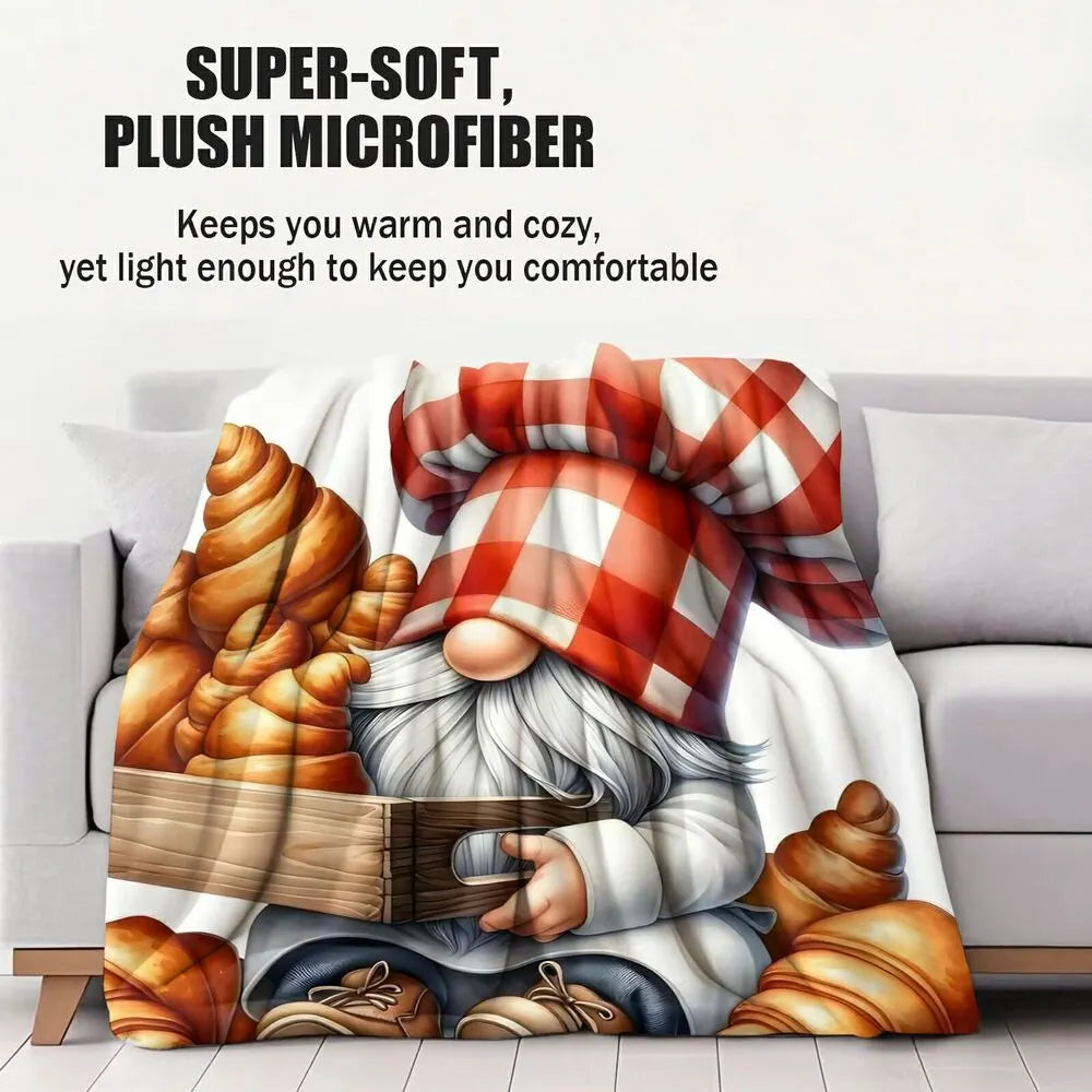 Festive Croissant Gnome White Pattern Multipurpose Throw Blanket