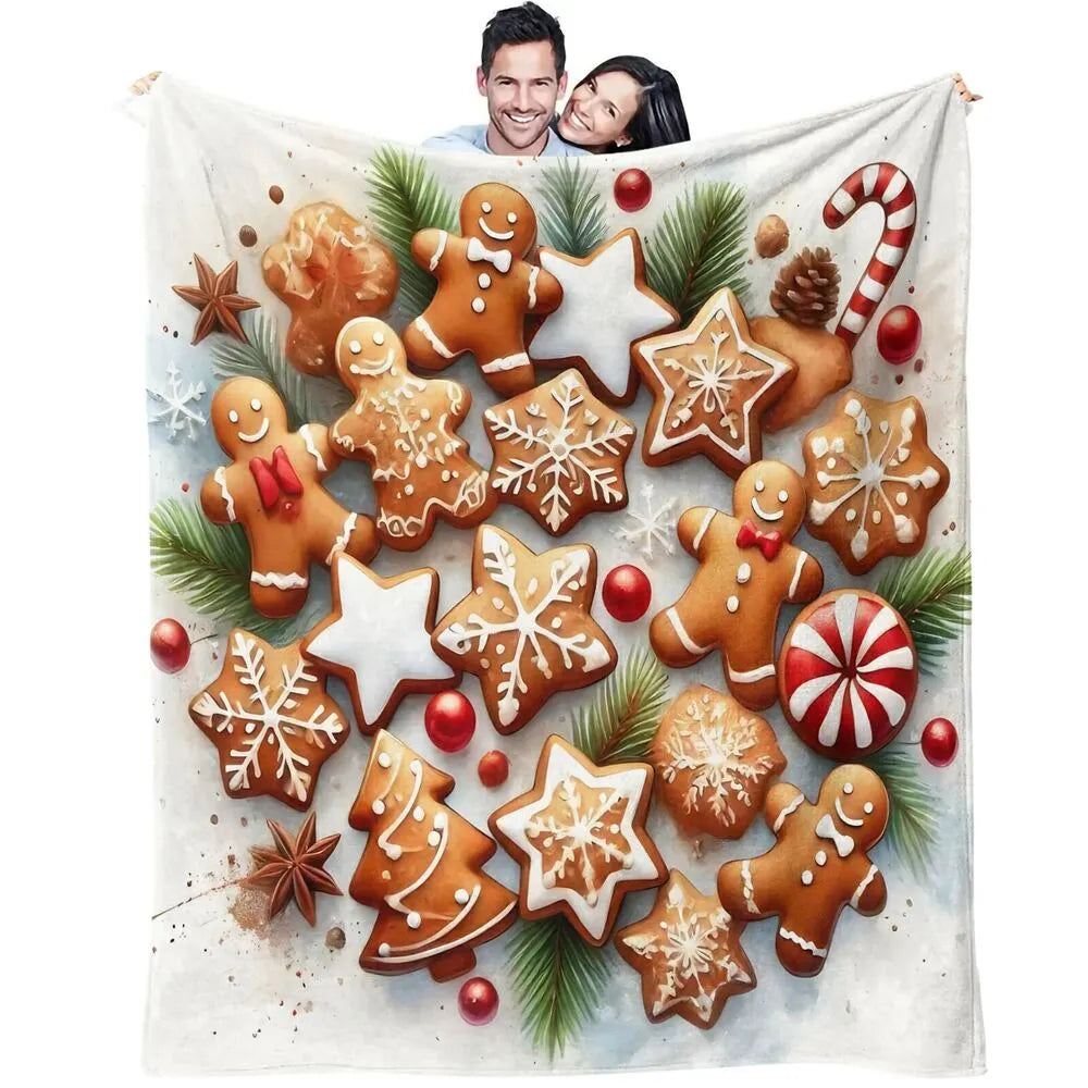 Festive Gingerbread Christmas Cookies Collage White Pattern Multipurpose Throw Blanket
