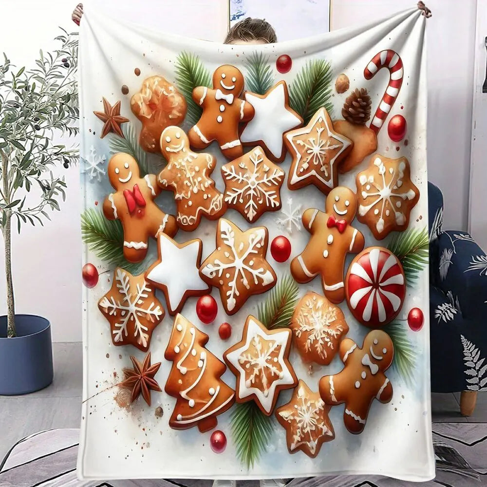 Festive Gingerbread Christmas Cookies Collage White Pattern Multipurpose Throw Blanket