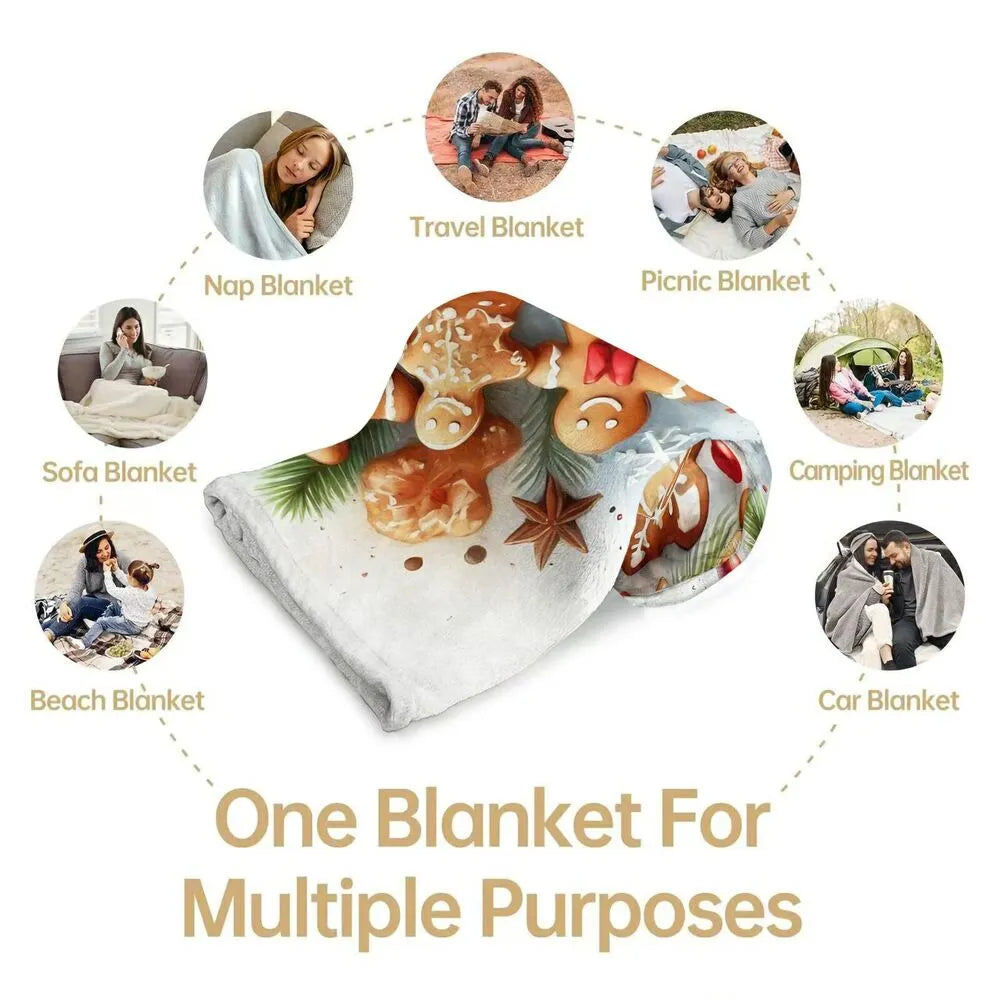 Festive Gingerbread Christmas Cookies Collage White Pattern Multipurpose Throw Blanket