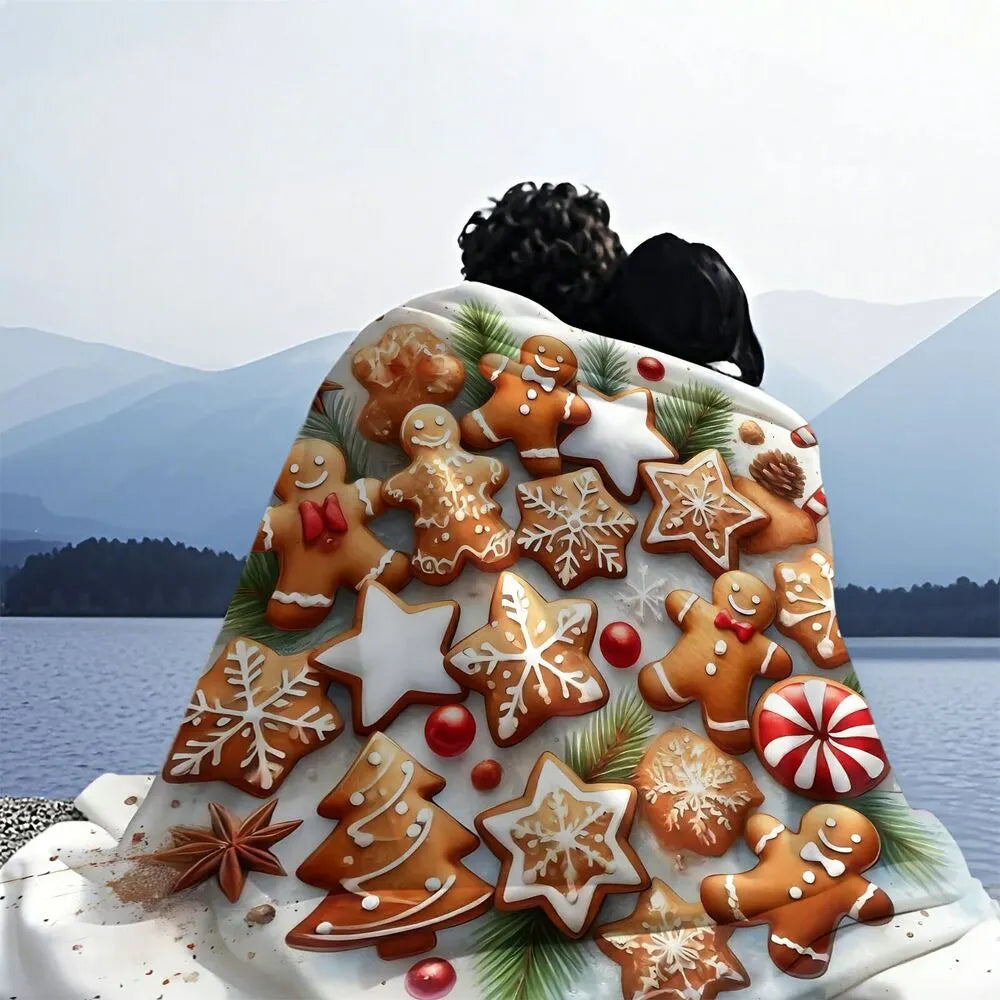 Festive Gingerbread Christmas Cookies Collage White Pattern Multipurpose Throw Blanket