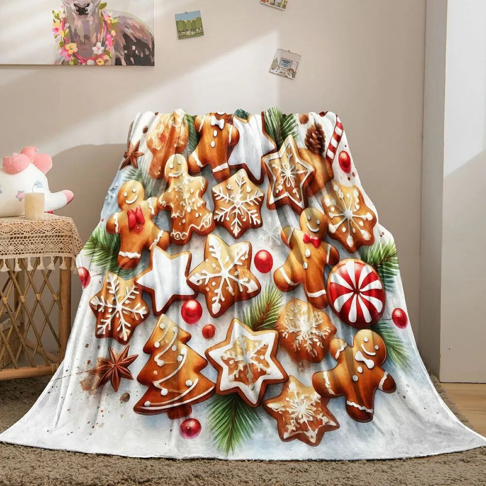 Festive Gingerbread Christmas Cookies Collage White Pattern Multipurpose Throw Blanket