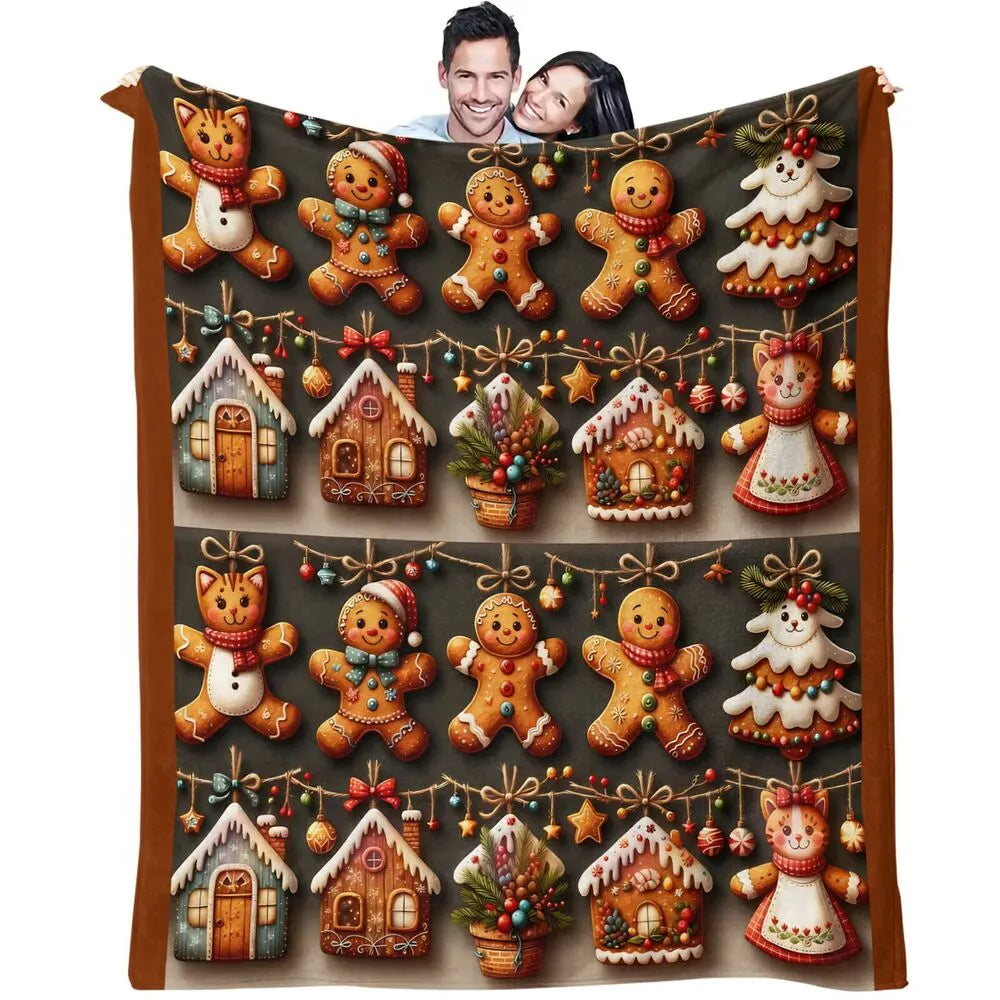 Festive Gingerbread Christmas Icons Collage Dark Brown Pattern Multipurpose Throw Blanket