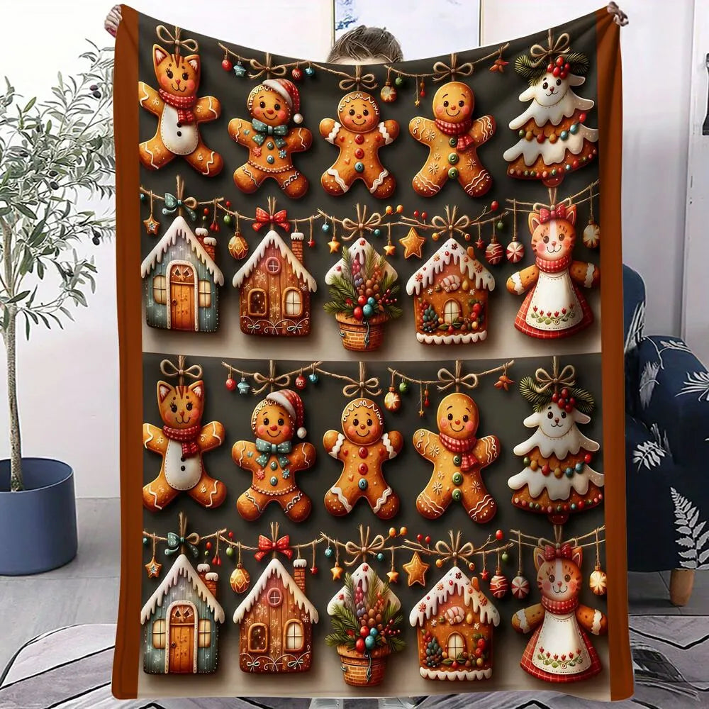 Festive Gingerbread Christmas Icons Collage Dark Brown Pattern Multipurpose Throw Blanket