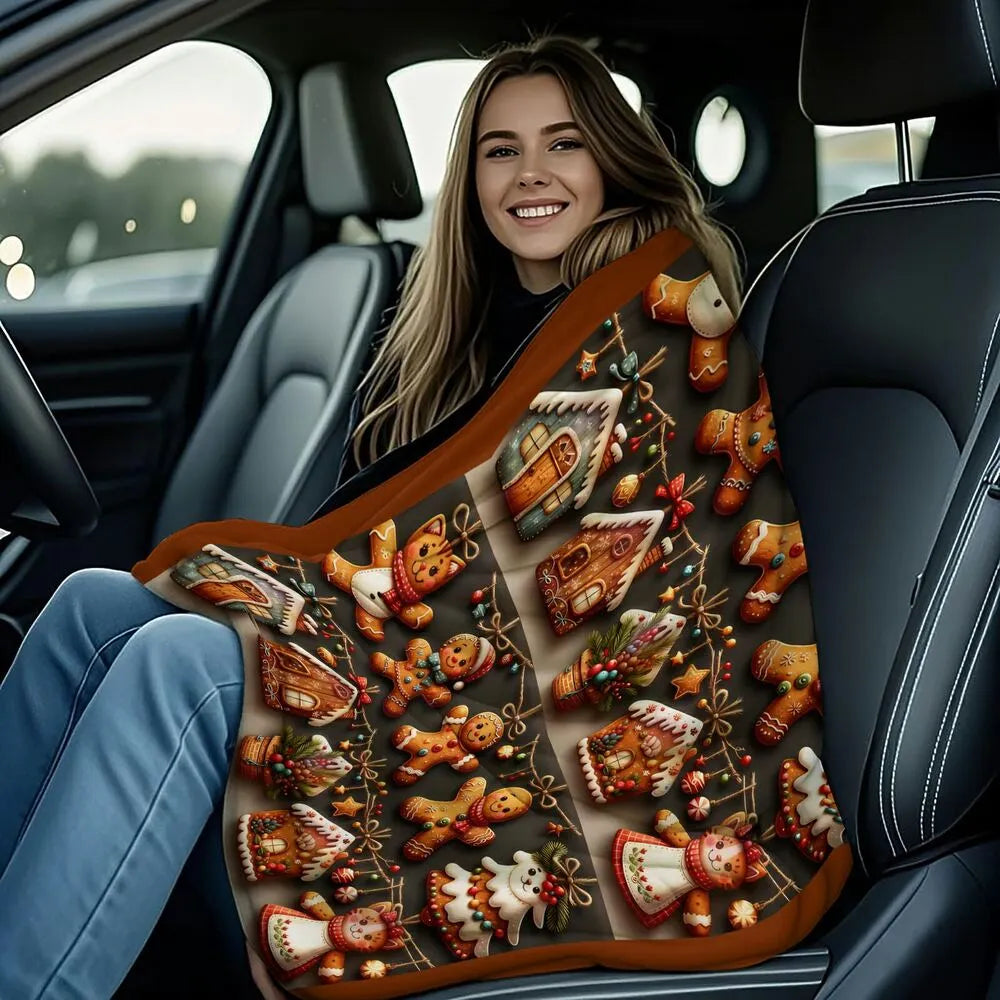 Festive Gingerbread Christmas Icons Collage Dark Brown Pattern Multipurpose Throw Blanket