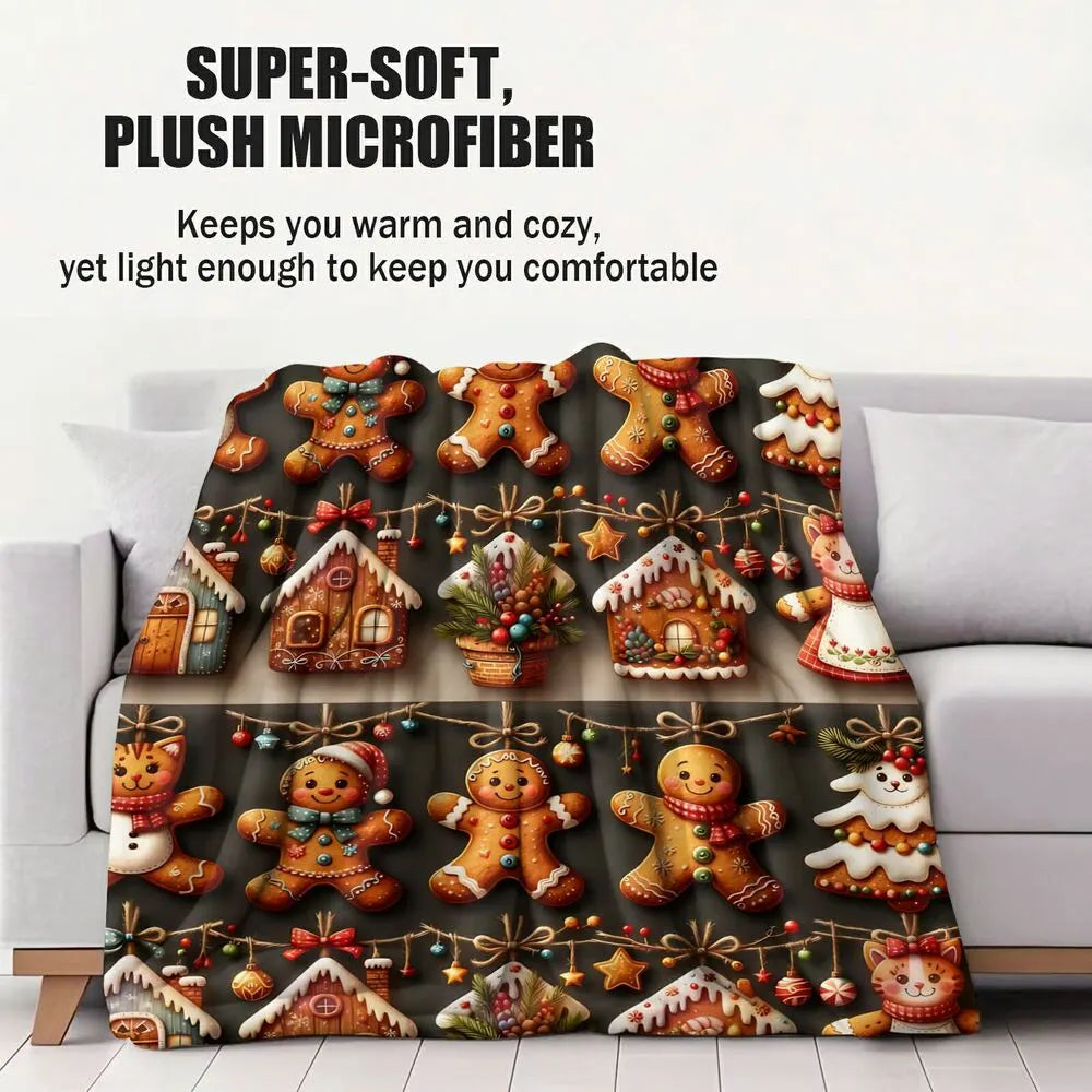 Festive Gingerbread Christmas Icons Collage Dark Brown Pattern Multipurpose Throw Blanket