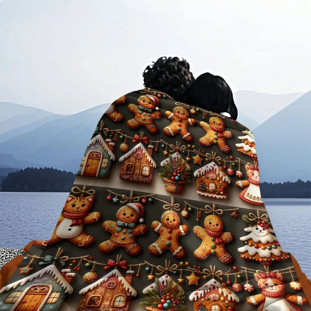 Festive Gingerbread Christmas Icons Collage Dark Brown Pattern Multipurpose Throw Blanket