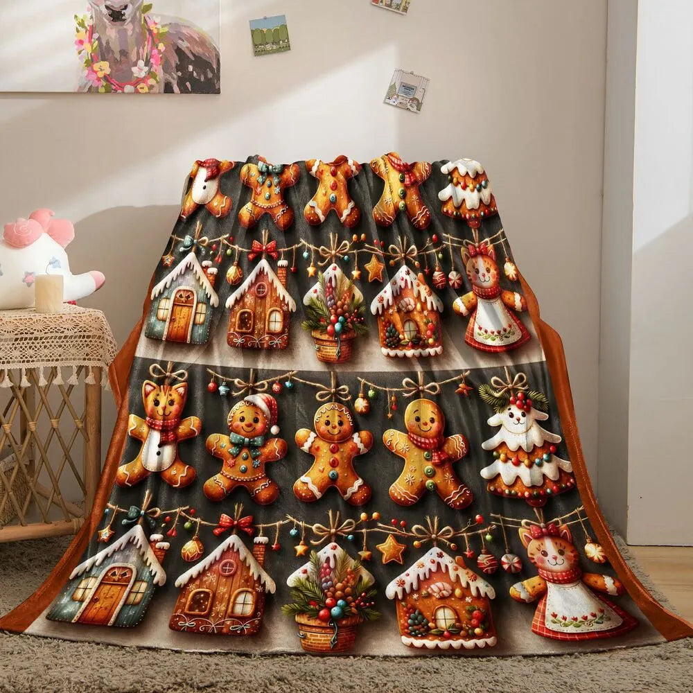 Festive Gingerbread Christmas Icons Collage Dark Brown Pattern Multipurpose Throw Blanket