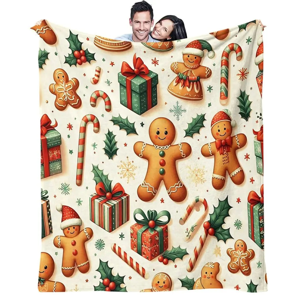 Festive Gingerbread Christmas Icons Collage White Pattern Multipurpose Throw Blanket