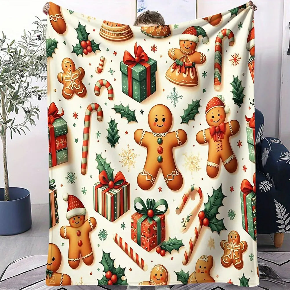 Festive Gingerbread Christmas Icons Collage White Pattern Multipurpose Throw Blanket