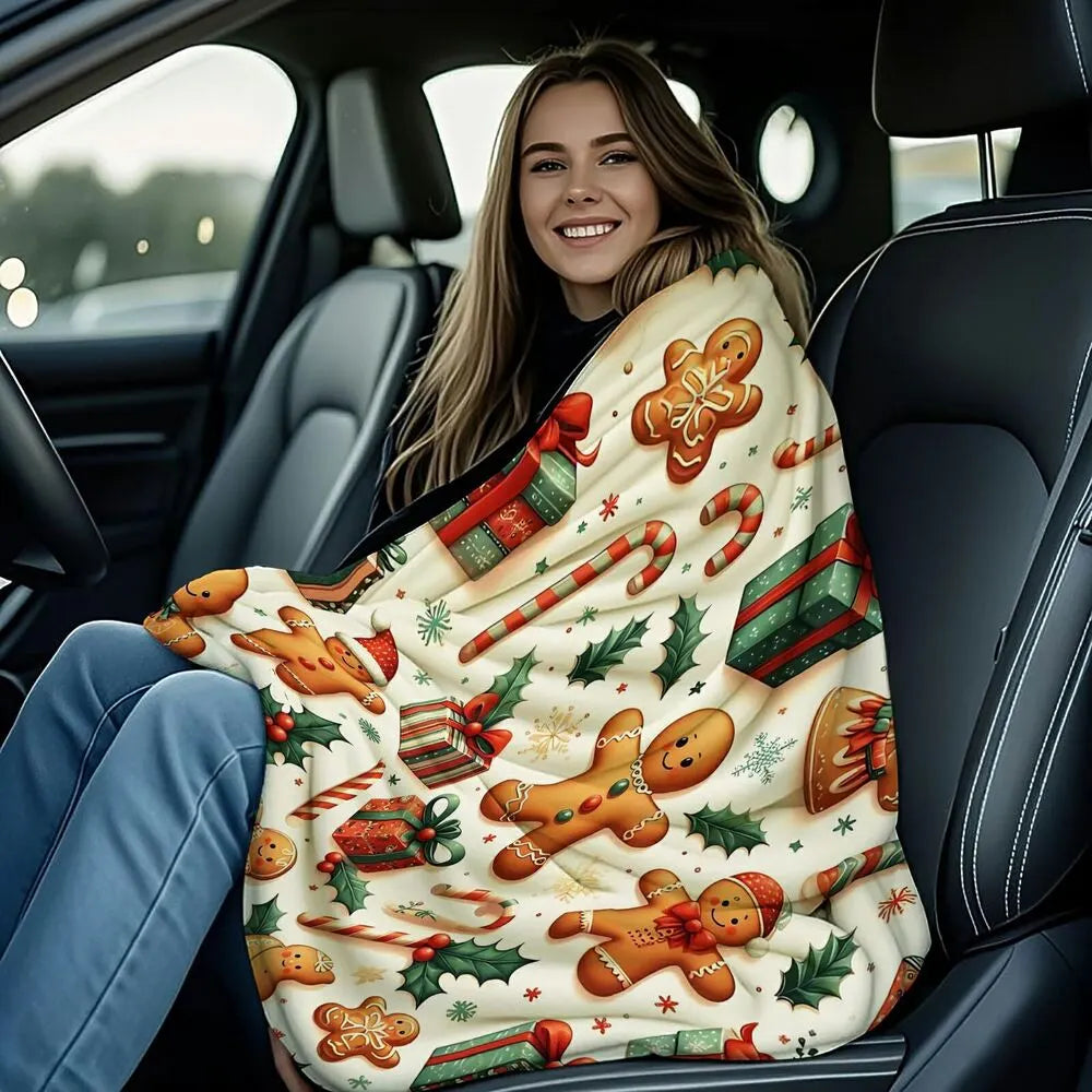 Festive Gingerbread Christmas Icons Collage White Pattern Multipurpose Throw Blanket