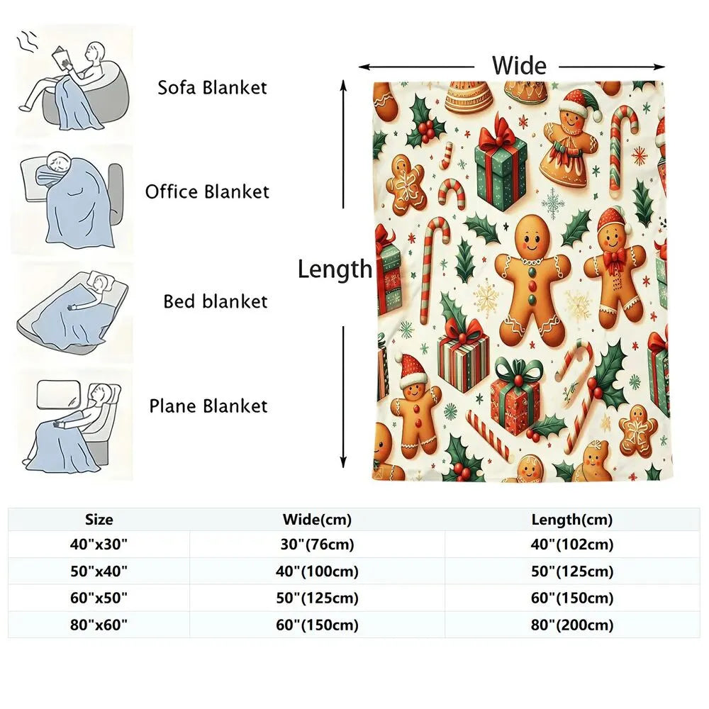 Festive Gingerbread Christmas Icons Collage White Pattern Multipurpose Throw Blanket