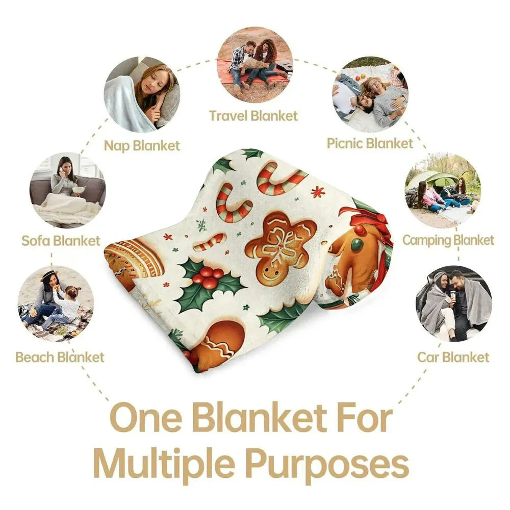 Festive Gingerbread Christmas Icons Collage White Pattern Multipurpose Throw Blanket