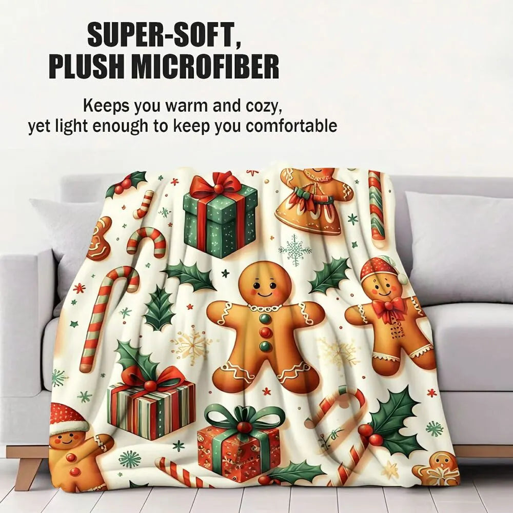 Festive Gingerbread Christmas Icons Collage White Pattern Multipurpose Throw Blanket