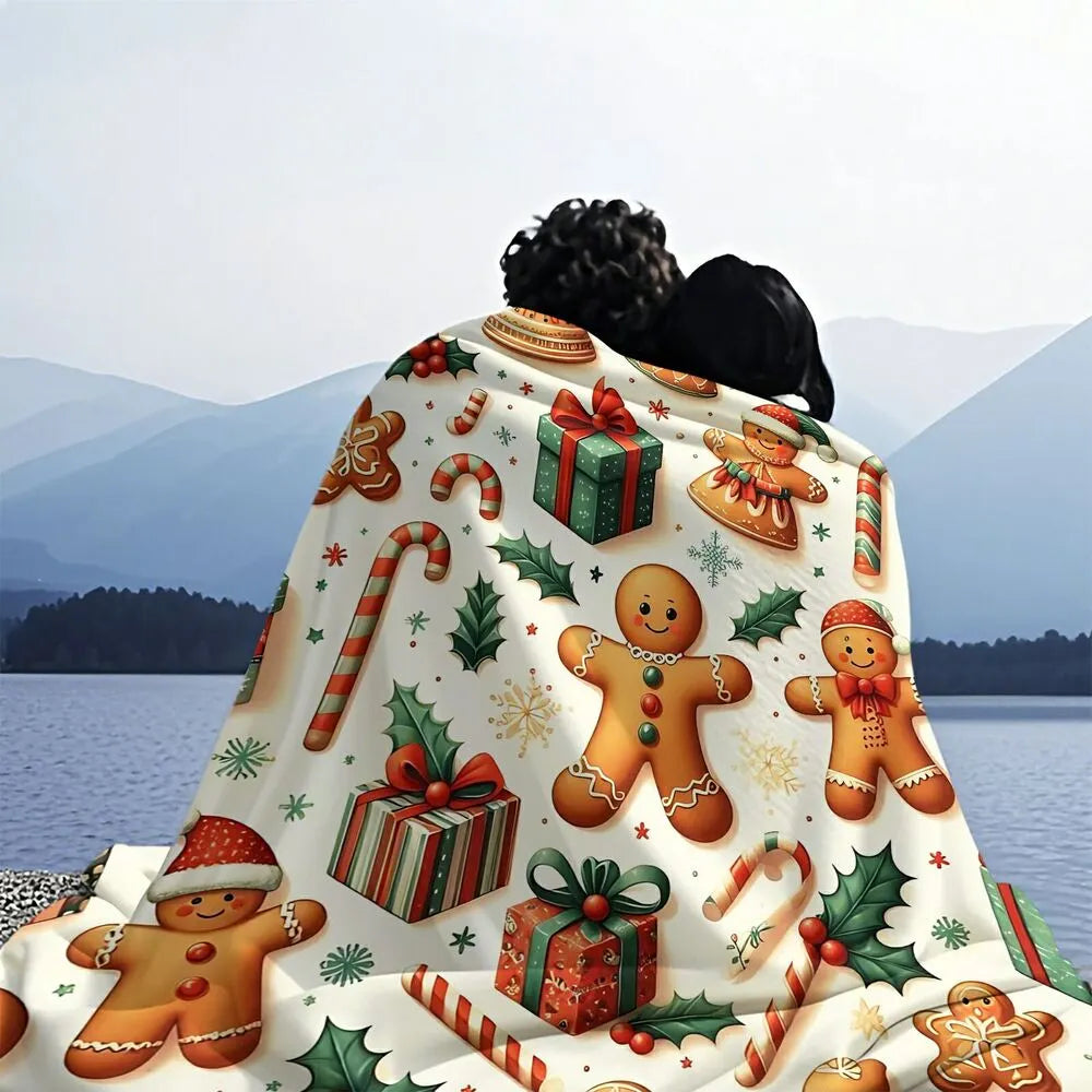 Festive Gingerbread Christmas Icons Collage White Pattern Multipurpose Throw Blanket