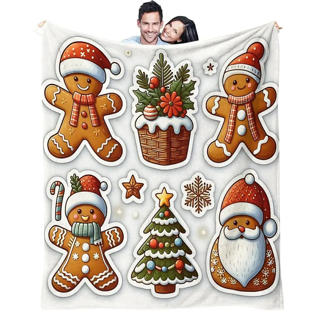 Festive Gingerbread Christmas Icons White Pattern Multipurpose Throw Blanket