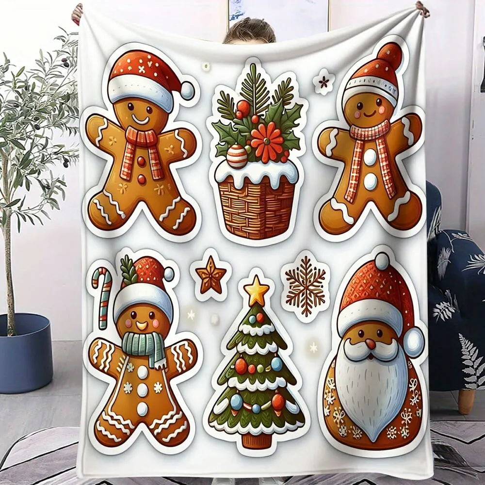 Festive Gingerbread Christmas Icons White Pattern Multipurpose Throw Blanket