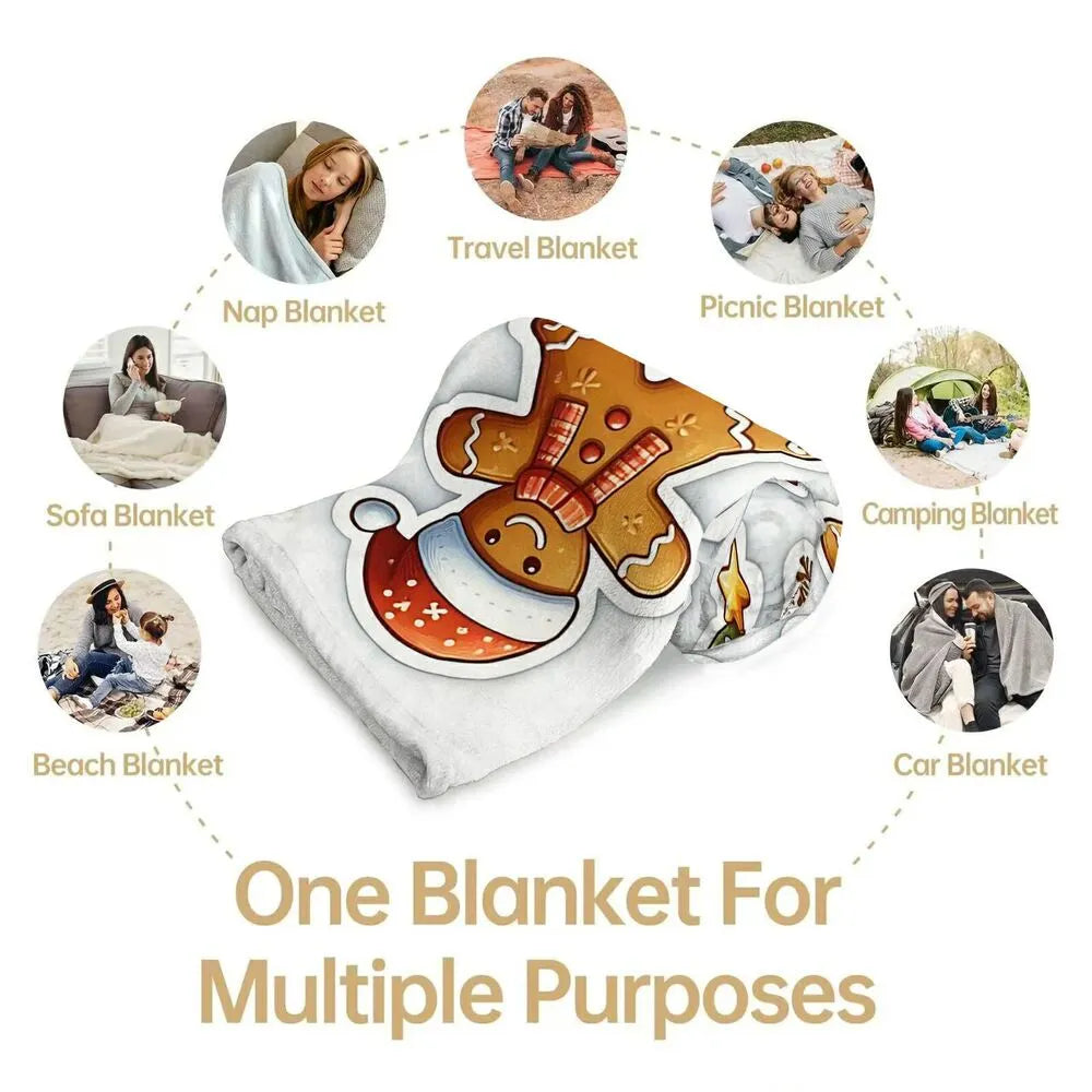 Festive Gingerbread Christmas Icons White Pattern Multipurpose Throw Blanket