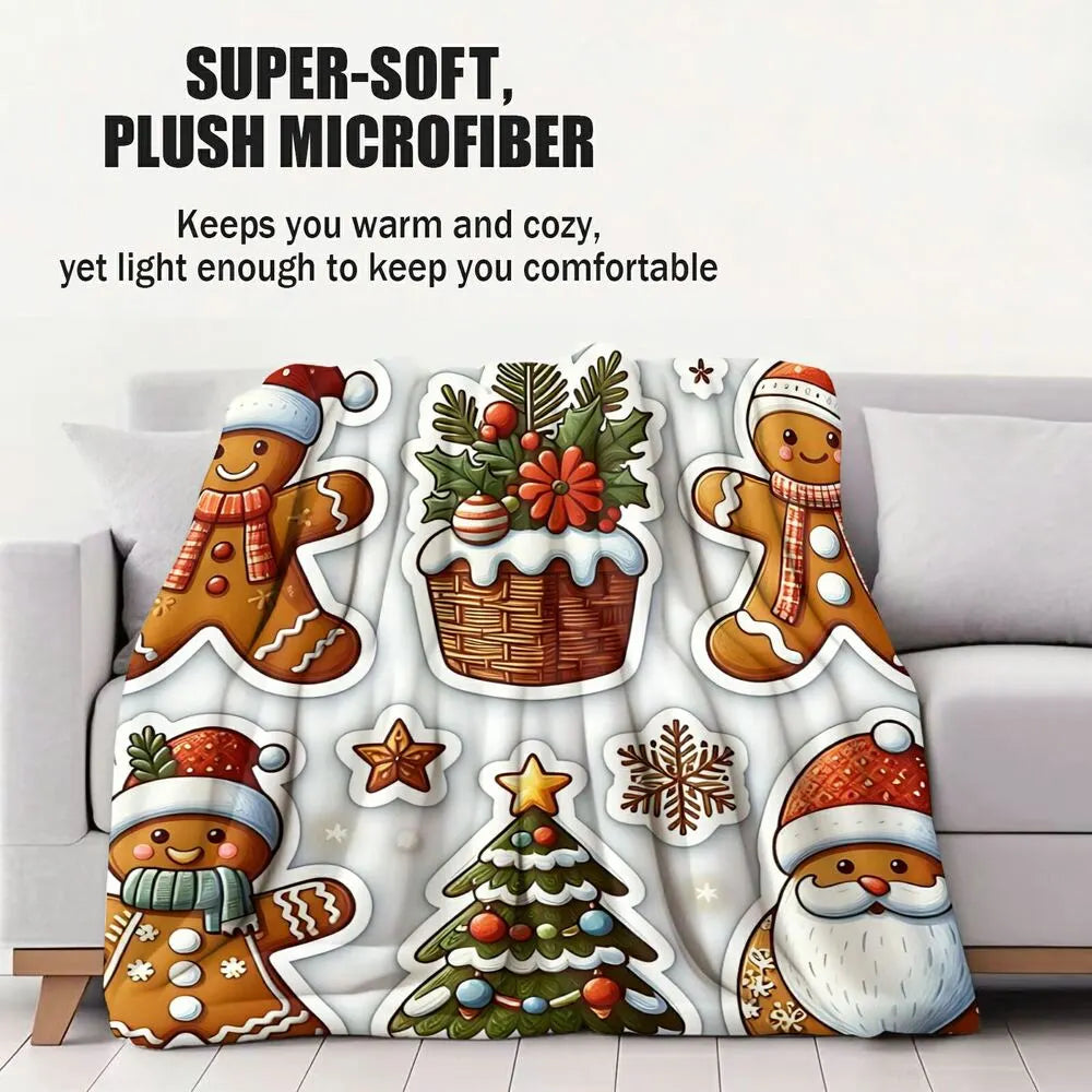 Festive Gingerbread Christmas Icons White Pattern Multipurpose Throw Blanket