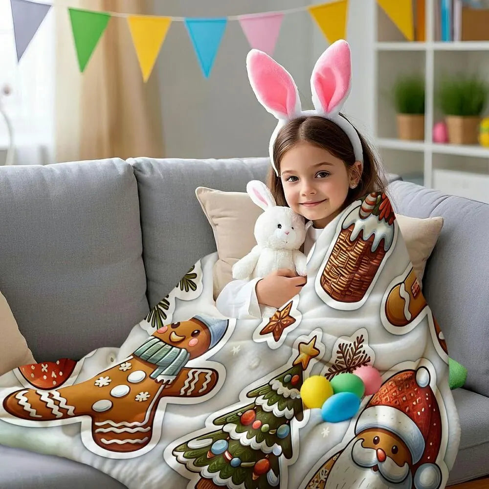 Festive Gingerbread Christmas Icons White Pattern Multipurpose Throw Blanket