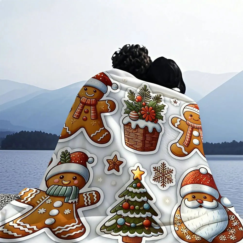 Festive Gingerbread Christmas Icons White Pattern Multipurpose Throw Blanket