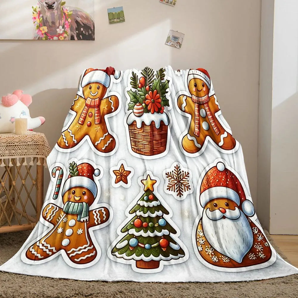 Festive Gingerbread Christmas Icons White Pattern Multipurpose Throw Blanket