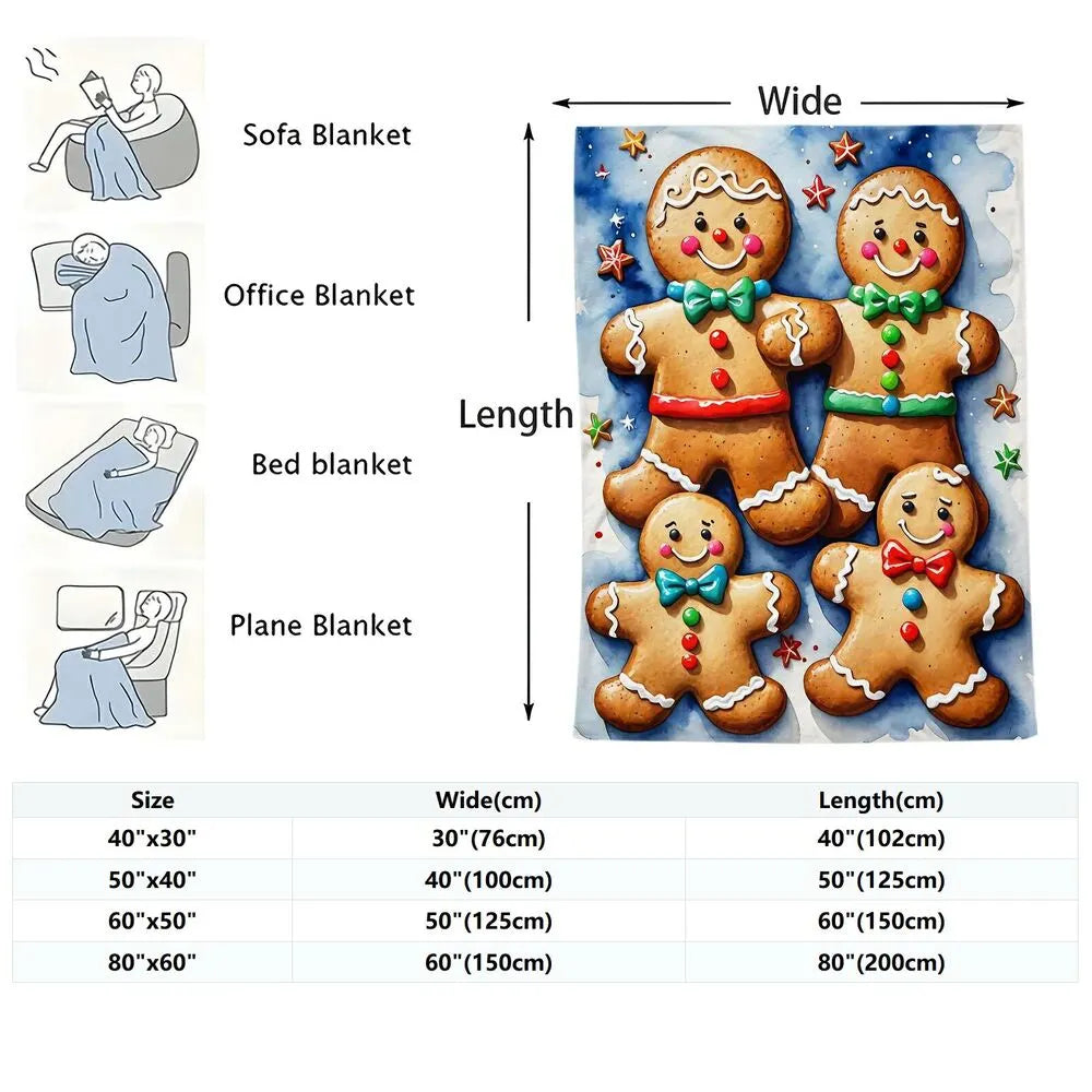 Festive Gingerbread Family Blue Watercolor Pattern Multipurpose Throw Blanket