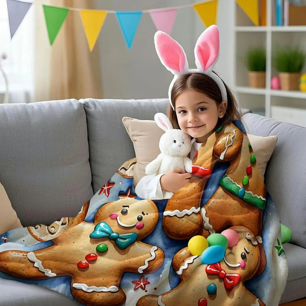 Festive Gingerbread Family Blue Watercolor Pattern Multipurpose Throw Blanket