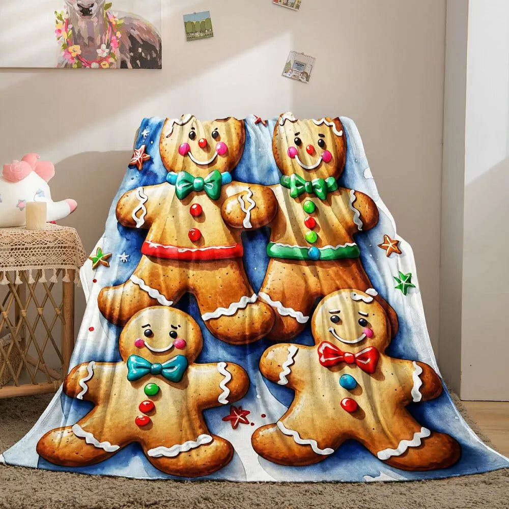 Festive Gingerbread Family Blue Watercolor Pattern Multipurpose Throw Blanket