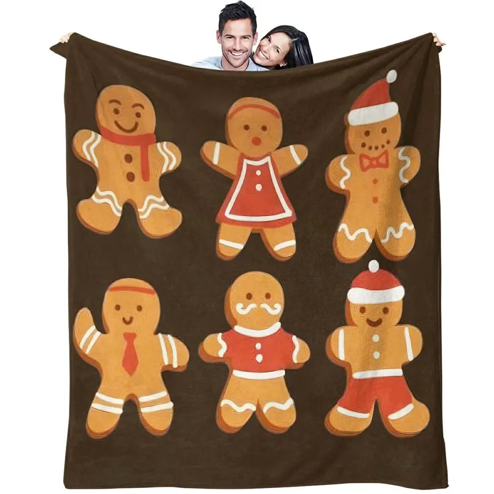 Festive Gingerbread Family Brown Pattern Multipurpose Throw Blanket