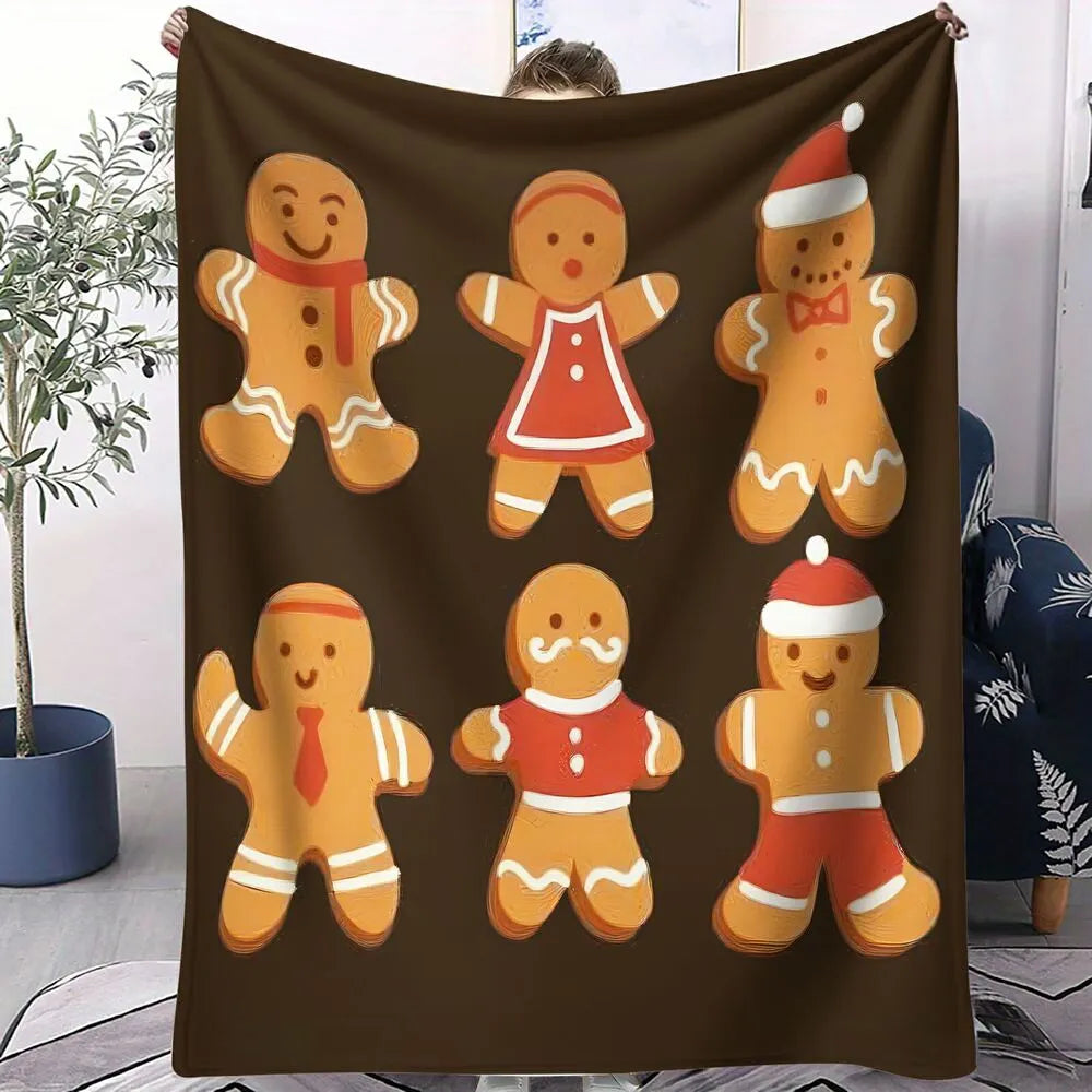 Festive Gingerbread Family Brown Pattern Multipurpose Throw Blanket