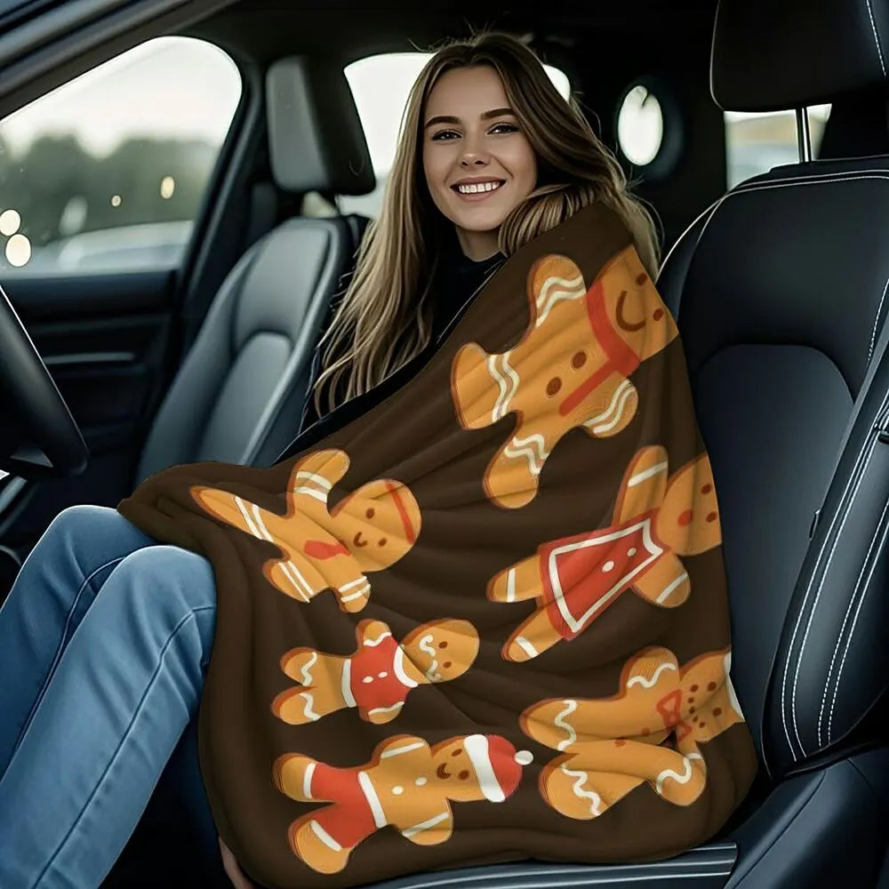Festive Gingerbread Family Brown Pattern Multipurpose Throw Blanket