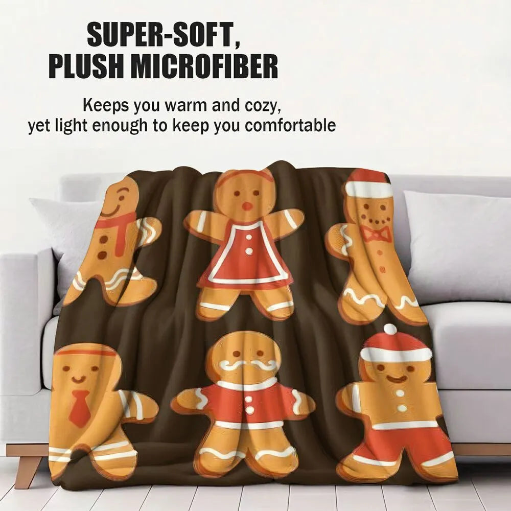 Festive Gingerbread Family Brown Pattern Multipurpose Throw Blanket