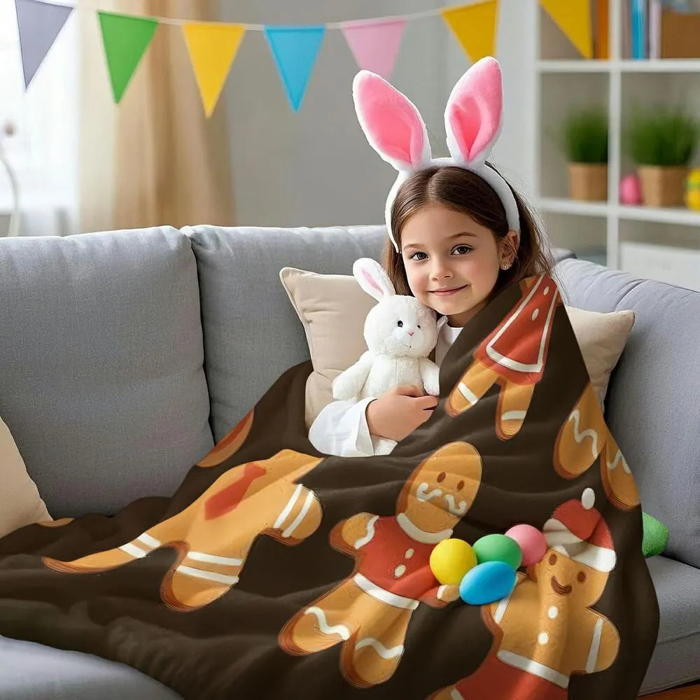 Festive Gingerbread Family Brown Pattern Multipurpose Throw Blanket