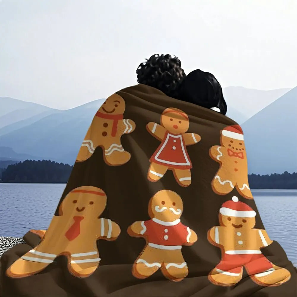Festive Gingerbread Family Brown Pattern Multipurpose Throw Blanket