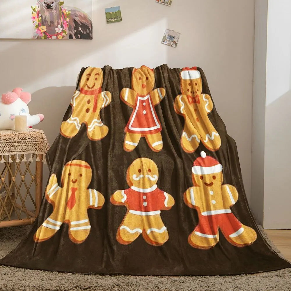 Festive Gingerbread Family Brown Pattern Multipurpose Throw Blanket