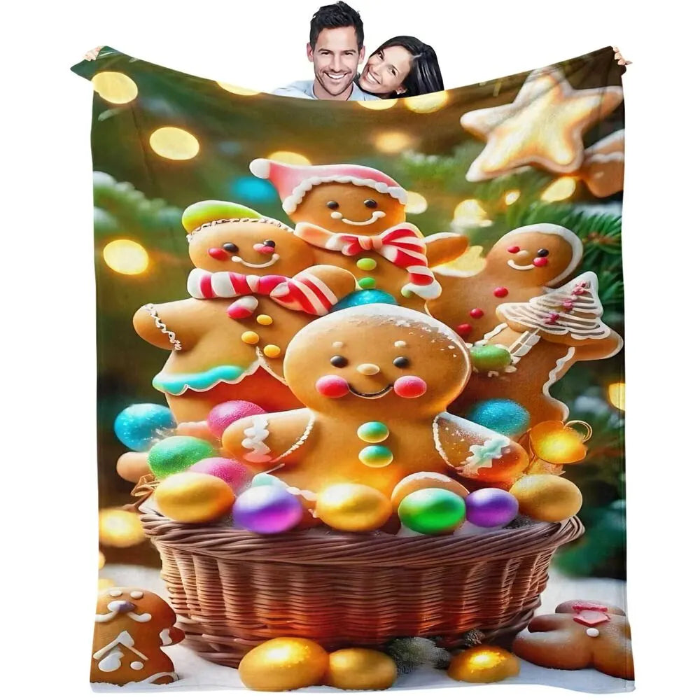 Festive Gingerbread Family Colorful Ornament Basket Pattern Multipurpose Throw Blanket