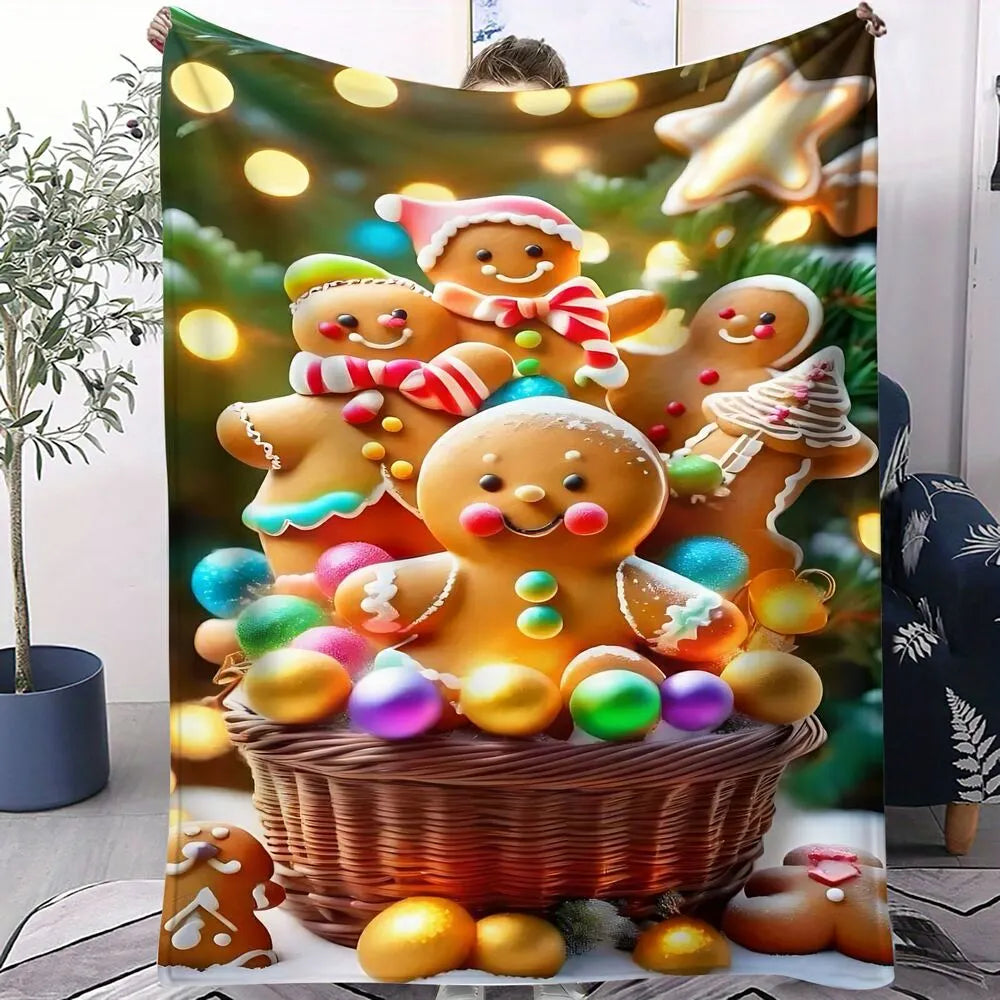 Festive Gingerbread Family Colorful Ornament Basket Pattern Multipurpose Throw Blanket